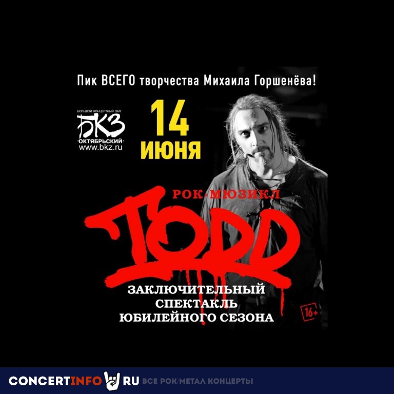 Рок-мюзикл "TODD" 14 июня 2024, концерт в БКЗ Октябрьский, Санкт-Петербург